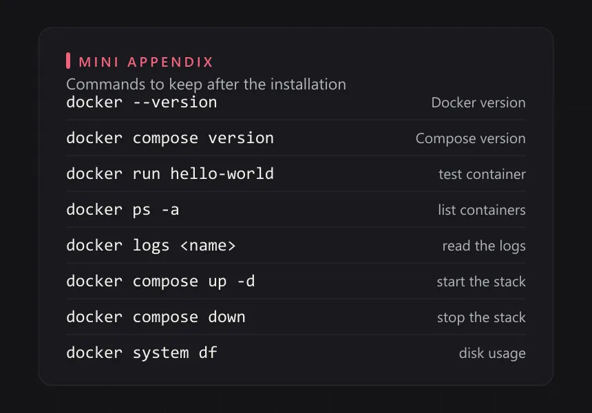 Mini appendix: the commands you will use most after installation