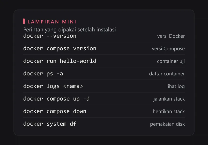 Lampiran mini: perintah yang paling sering dipakai setelah instalasi